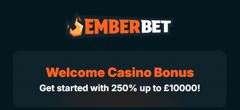 emberbets welcome casino bonus banner — 100% match on first deposit